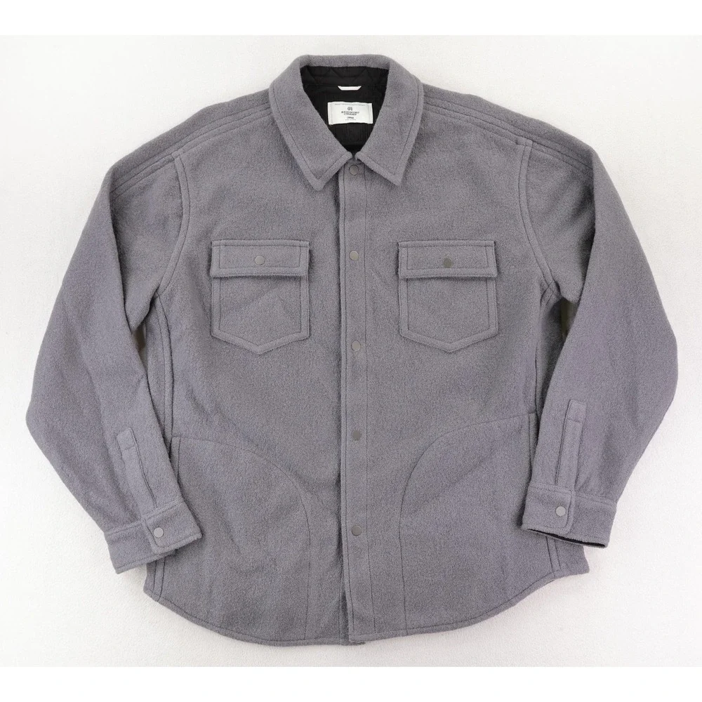 Reigning Champ Jacket Mens‎ Large Gray Merino Wool Fleece Shirt Jacket RC-8011